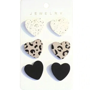NWT 3 Pairs Heart Shaped Earrings